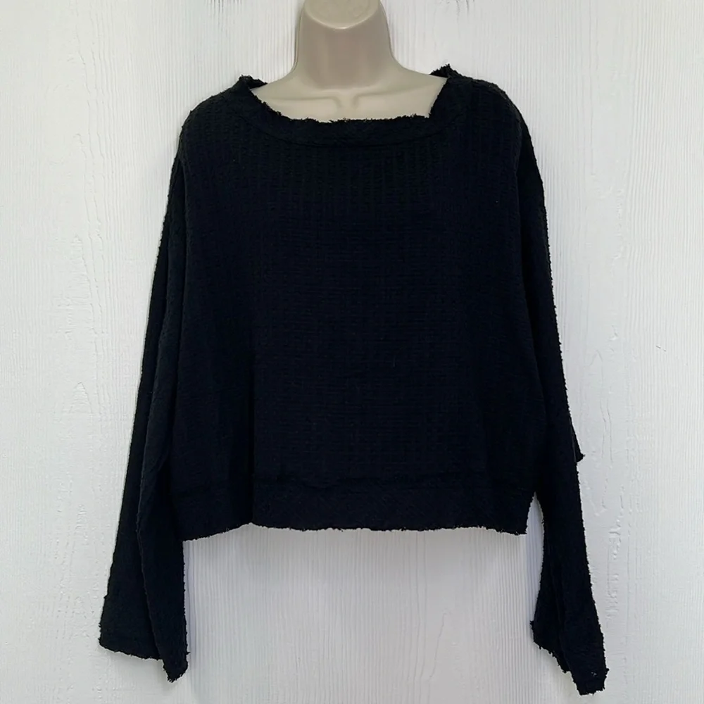 Free People - Walking In Hueco Waffle Weave Open Back Tie Button Blouse Small